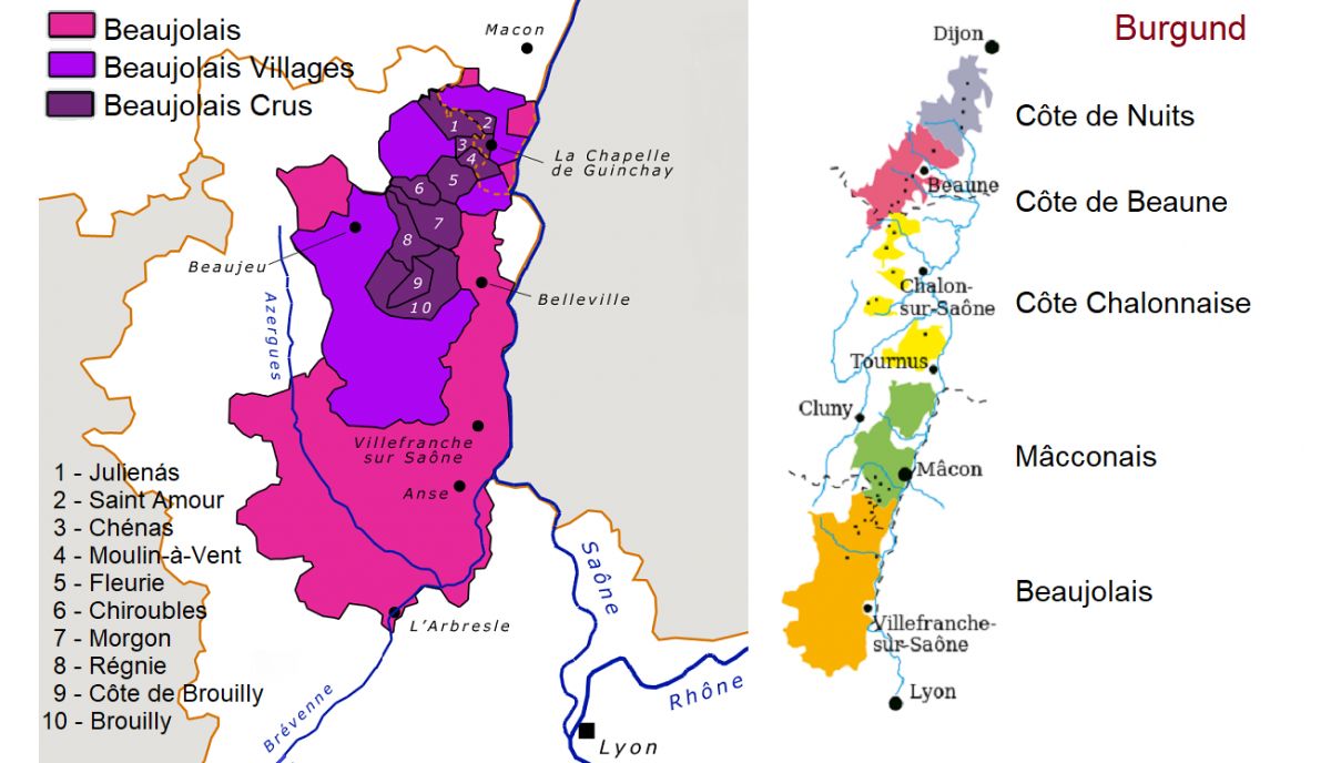 Karte Beaujolais / Karte Burgund