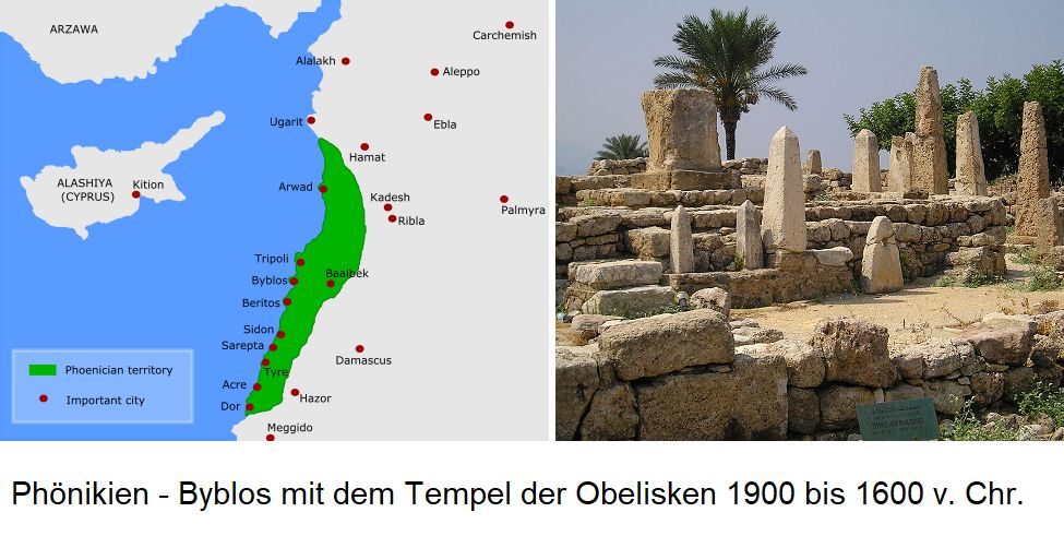 Phönikien - Landkarte / Tempel der Obelisken 1900 bis 1600 v. Chr.