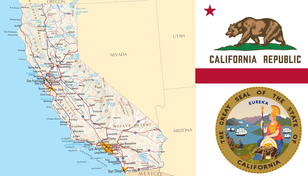 Kalifornien - Landkarte, Flagge und Logo
