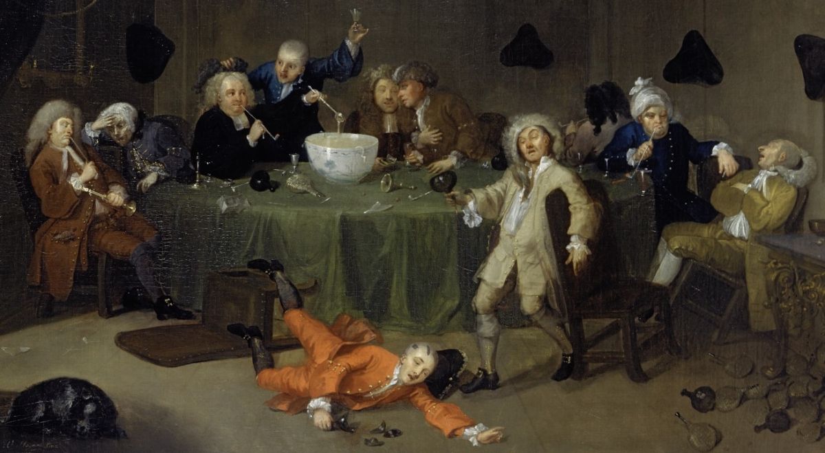 Drunkenness - Painting by William Hogarth - Nightly Revelry